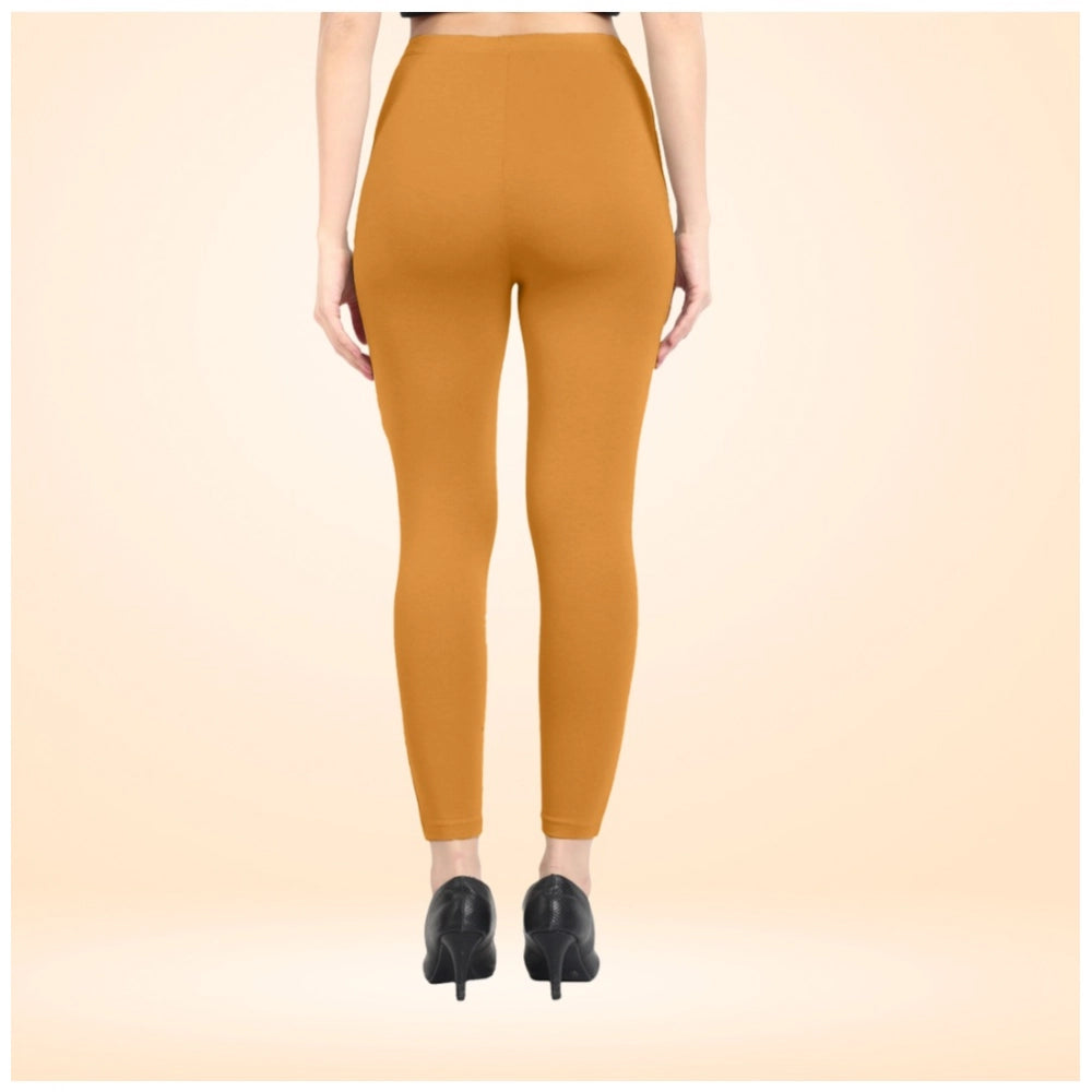 PKRKART Women's Cotton Blended Solid Ankle legging (Mustard Yellow)