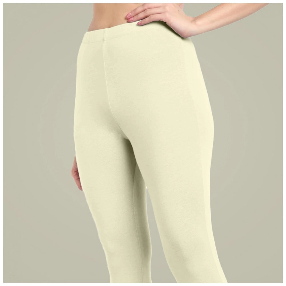 PKRKART Women's Cotton Blended Solid Ankle legging (Cream)