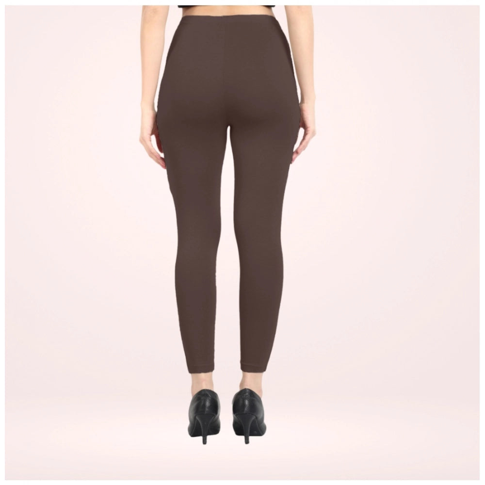 PKRKART Women's Cotton Blended Solid Ankle legging (Brown)