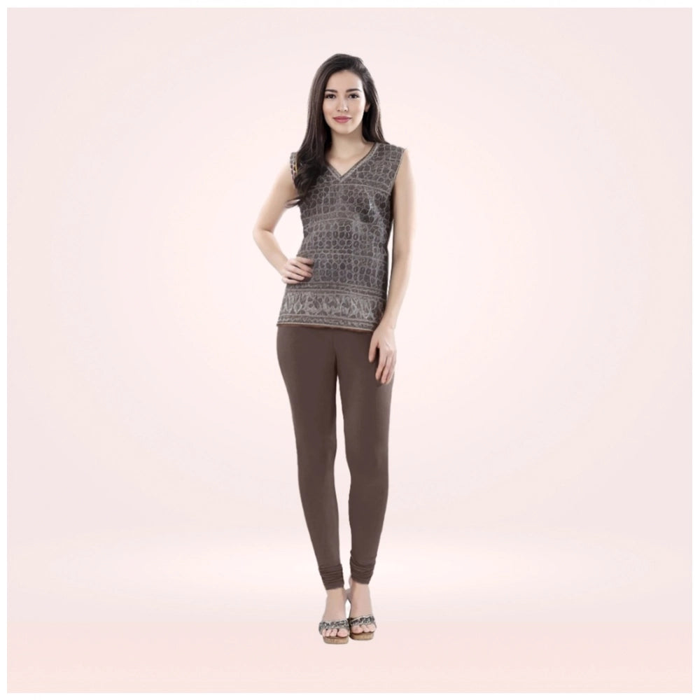 PKRKART Women's Cotton Blended Solid Churidar leggings (Brown)