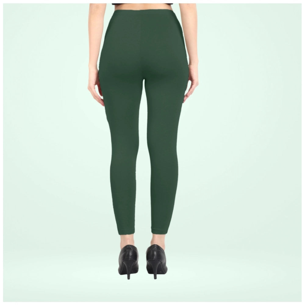 PKRKART Women's Cotton Blended Solid Ankle legging (Bottle Green)