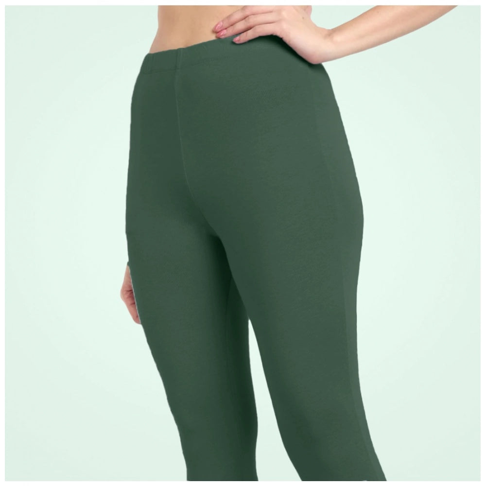 PKRKART Women's Cotton Blended Solid Ankle legging (Bottle Green)