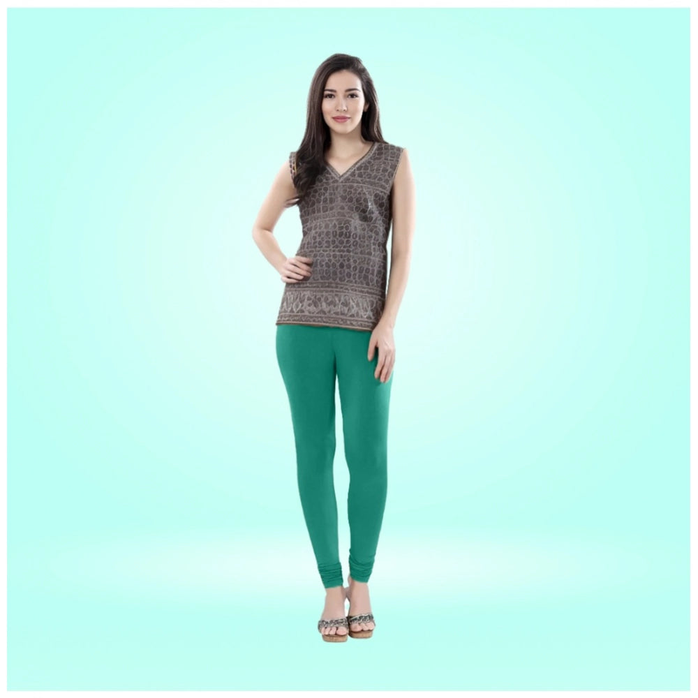 PKRKART Women's Cotton Blended Solid Churidar leggings (Rama Green)