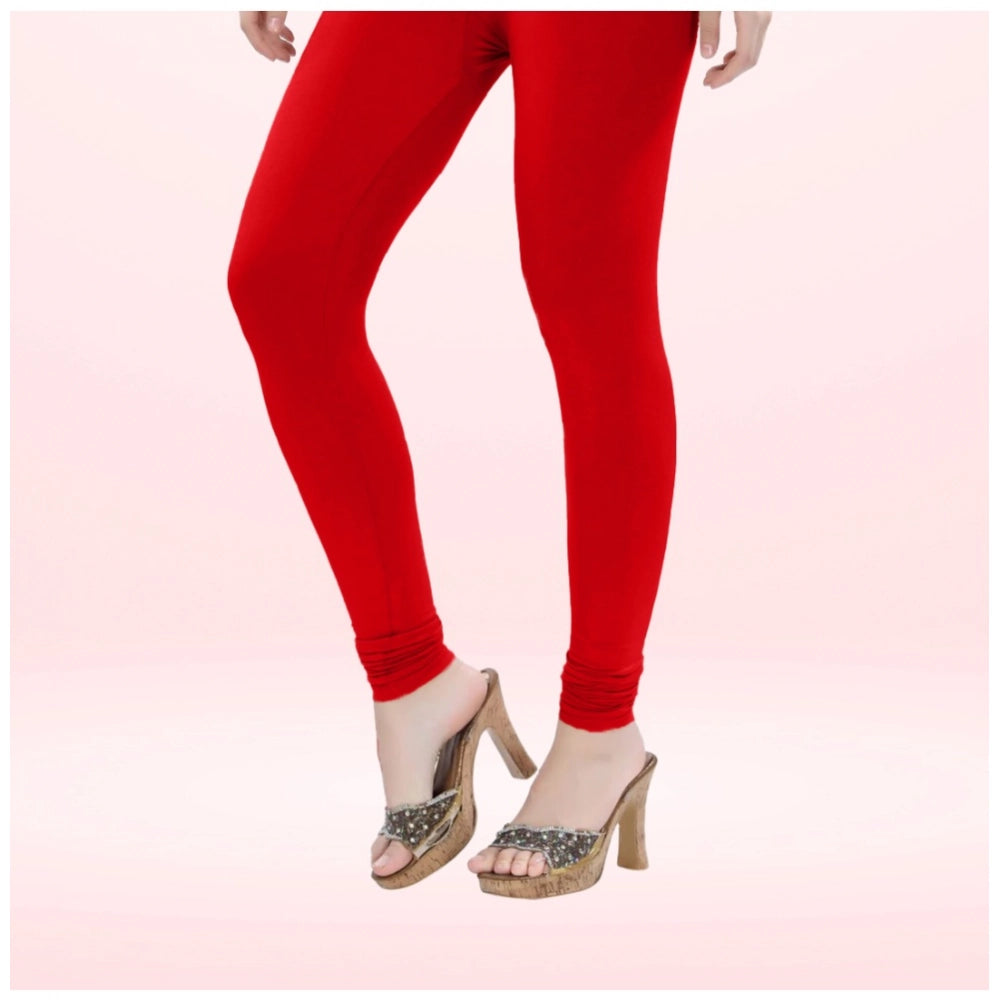 PKRKART Women's Cotton Blended Solid Churidar leggings (Red)