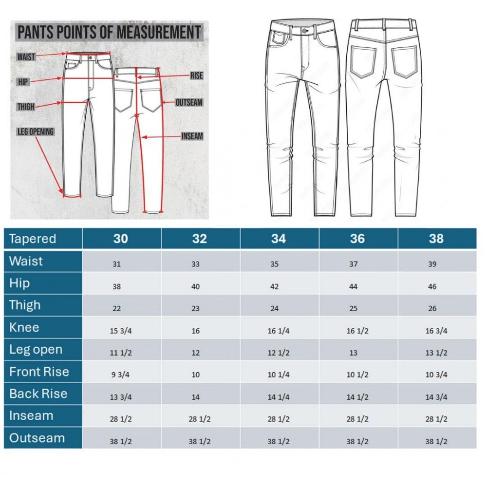 PKRKART Men's Cotton Blended Solid Tapered Jeans (Blue)