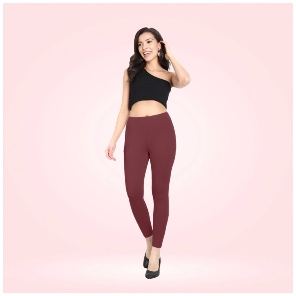 PKRKART Women's Cotton Blended Solid Ankle legging (Maroon)
