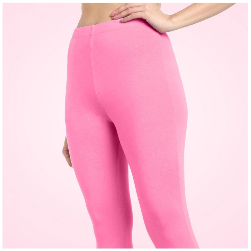 PKRKART Women's Cotton Blended Solid Ankle legging (Baby Pink)