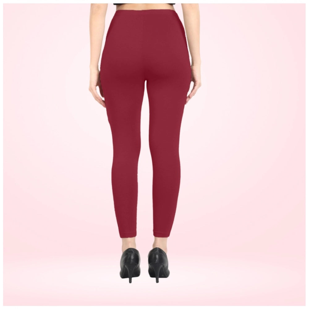 PKRKART Women's Cotton Blended Solid Ankle legging (Red Maroon)