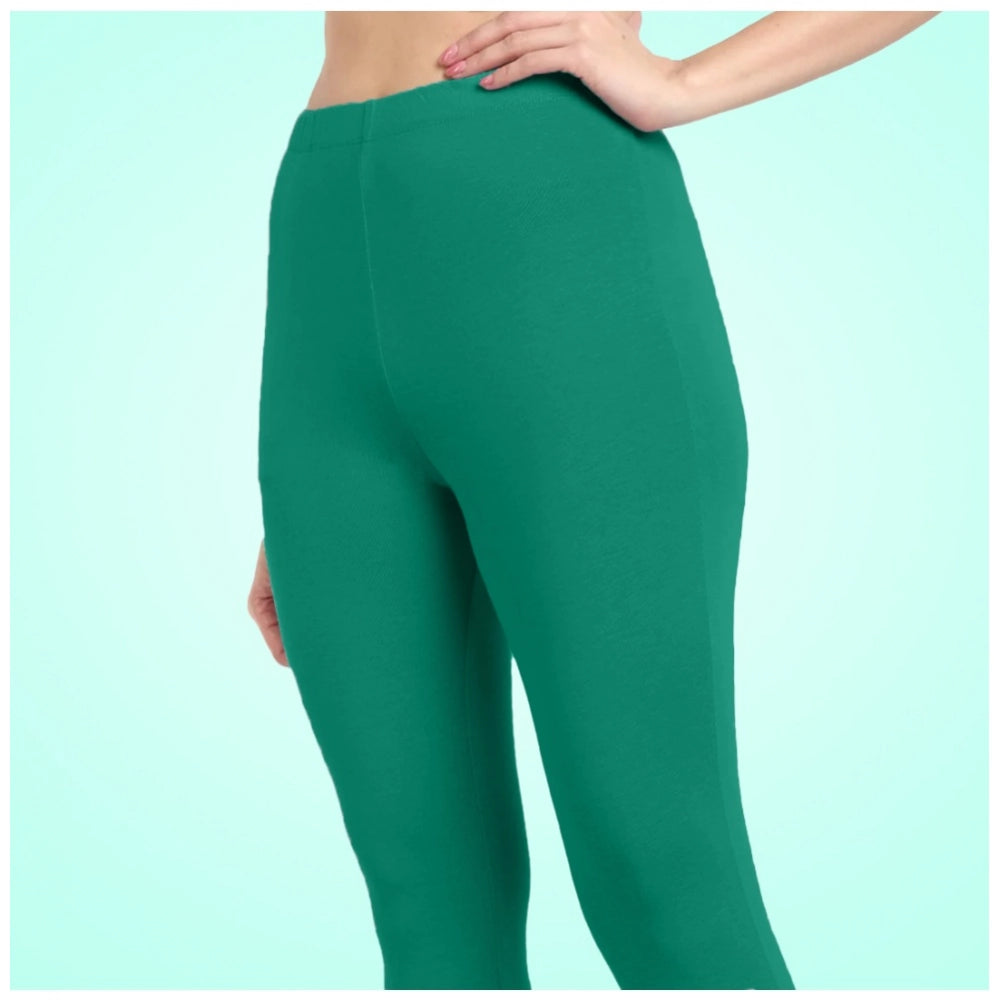 PKRKART Women's Cotton Blended Solid Ankle legging (Rama Green)