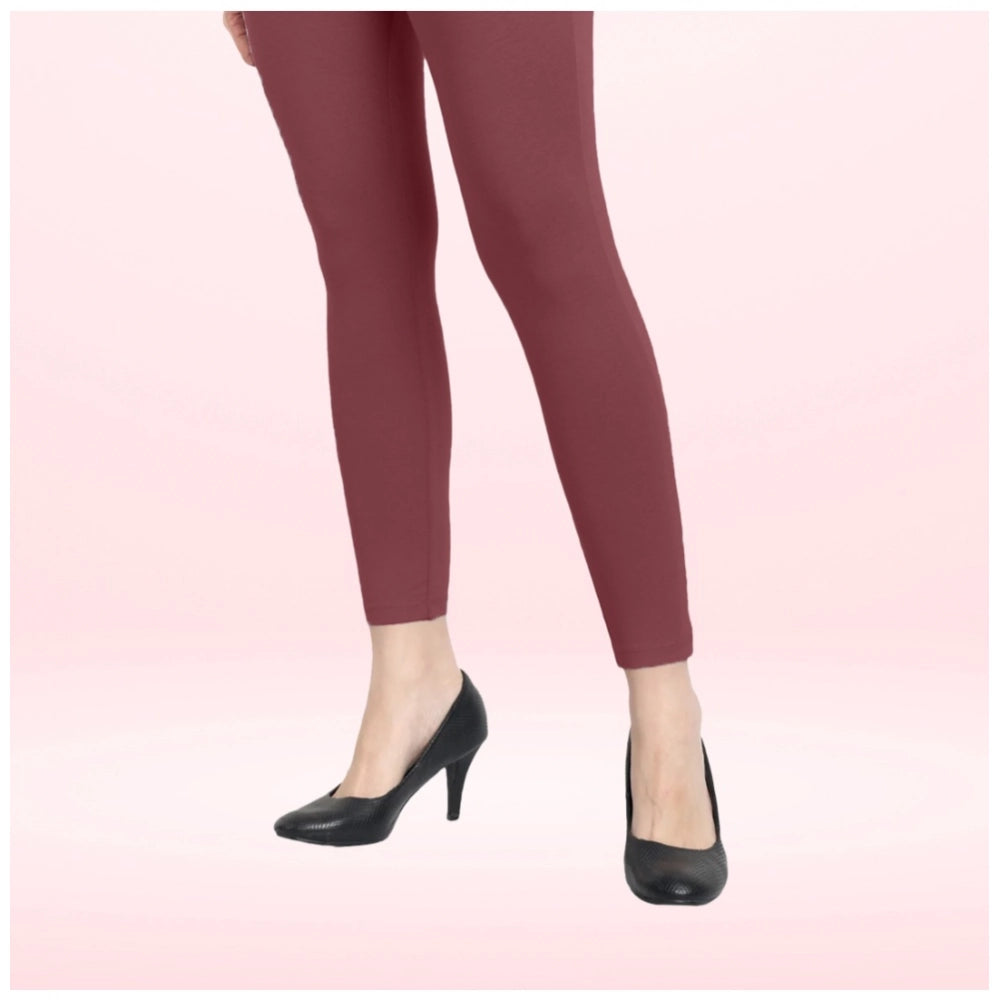 PKRKART Women's Cotton Blended Solid Ankle legging (Maroon)