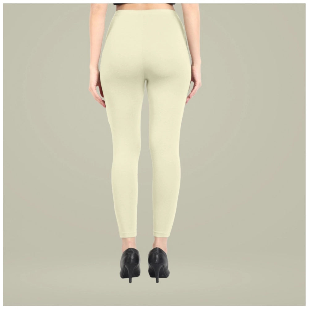 PKRKART Women's Cotton Blended Solid Ankle legging (Cream)