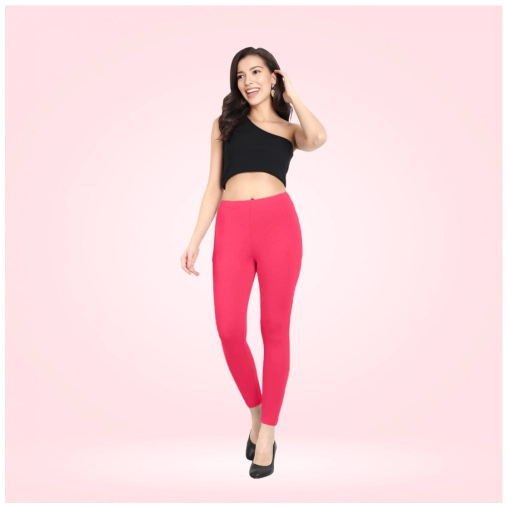 PKRKART Women's Cotton Blended Solid Ankle legging (Pink)