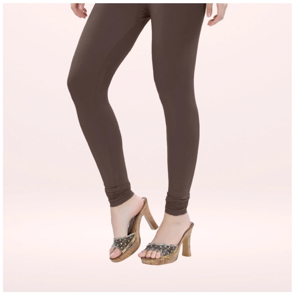 PKRKART Women's Cotton Blended Solid Churidar leggings (Brown)