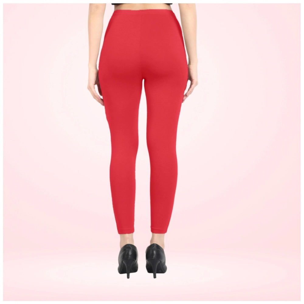PKRKART Women's Cotton Blended Solid Ankle legging (Red)