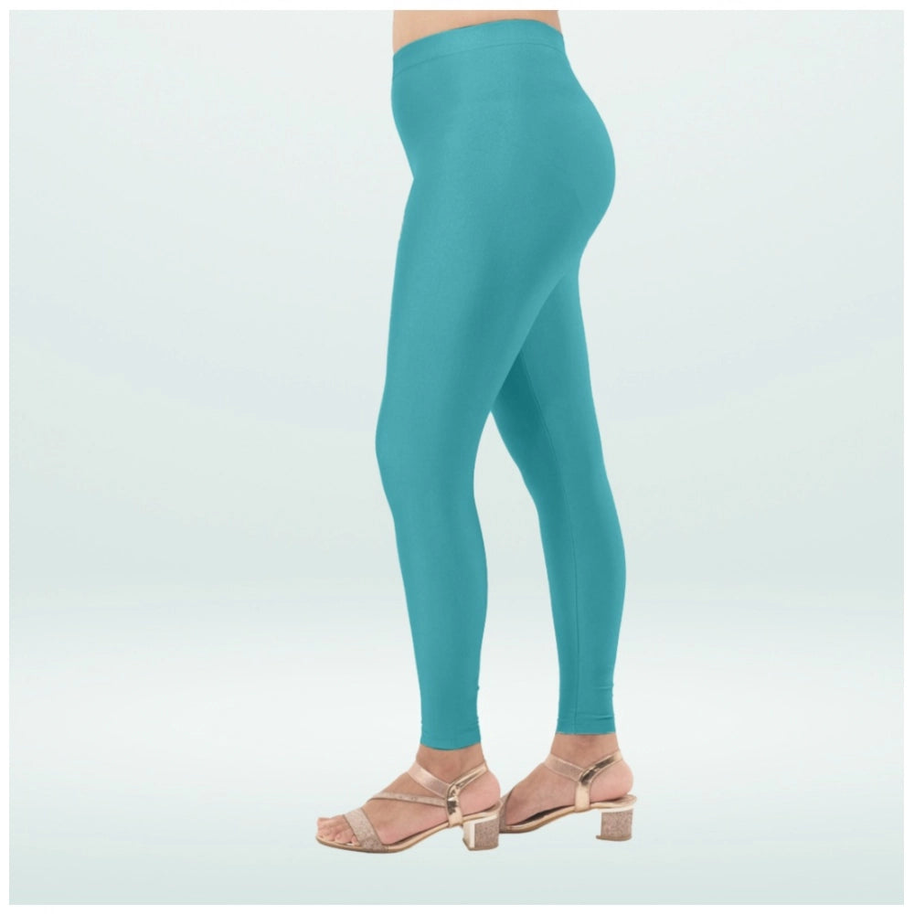 PKRKART Women's Cotton Blended Solid Shimmer Ankle leggings (Blue)