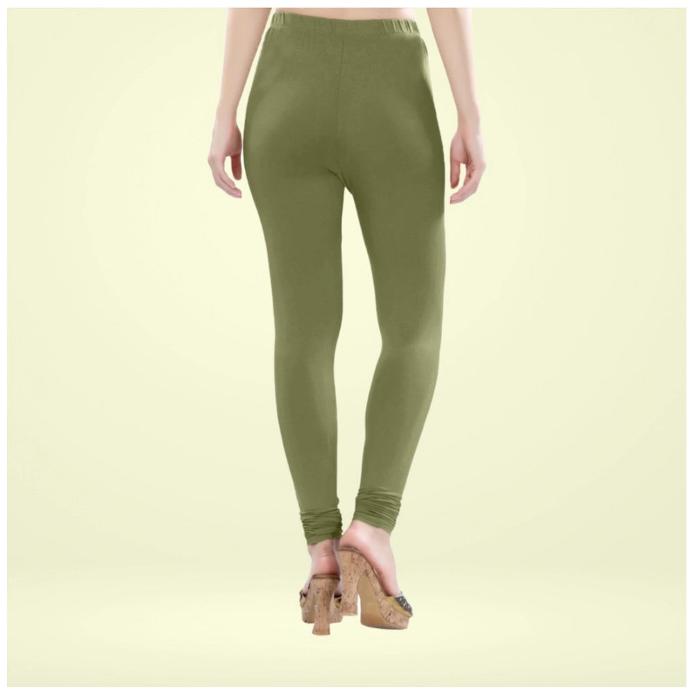 PKRKART Women's Cotton Blended Solid Churidar leggings (Olive Green)