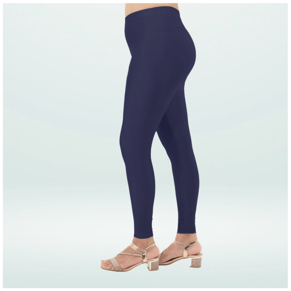PKRKART Women's Cotton Blended Solid Shimmer Ankle leggings (Navy Blue)