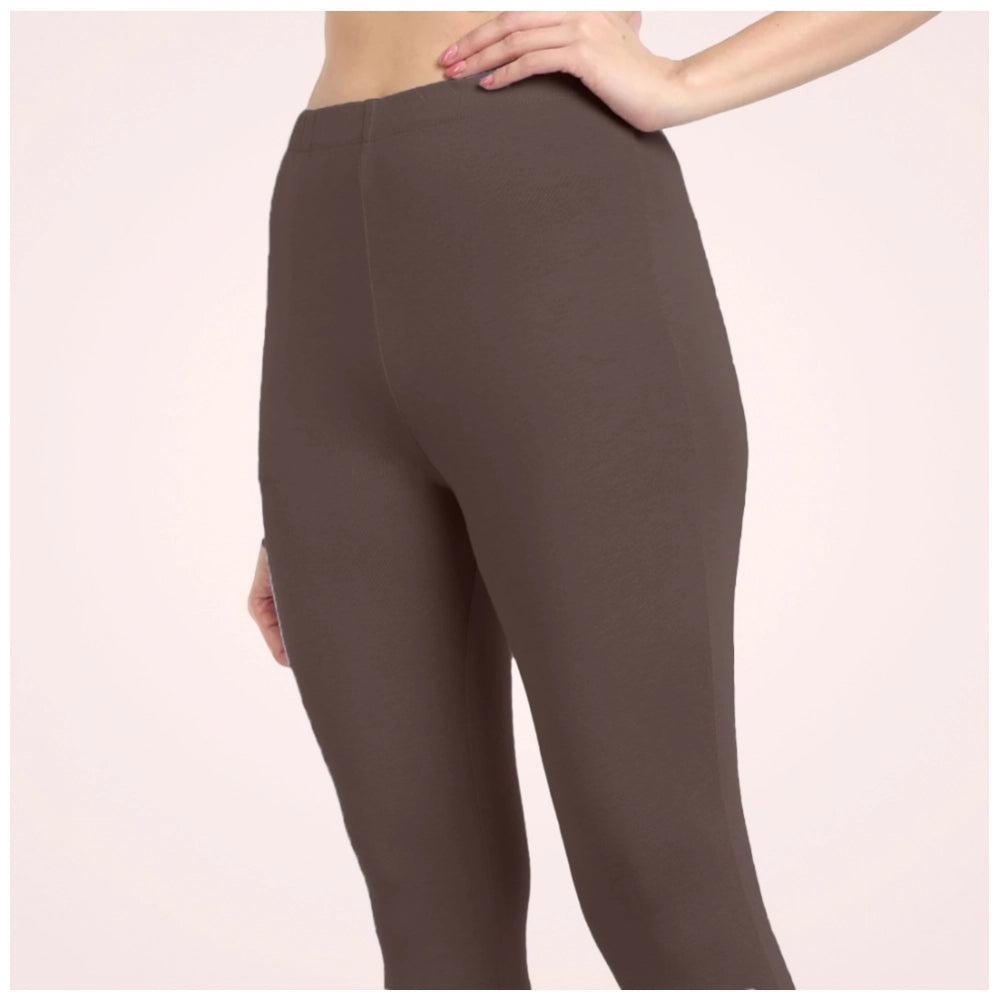 PKRKART Women's Cotton Blended Solid Ankle legging (Brown)