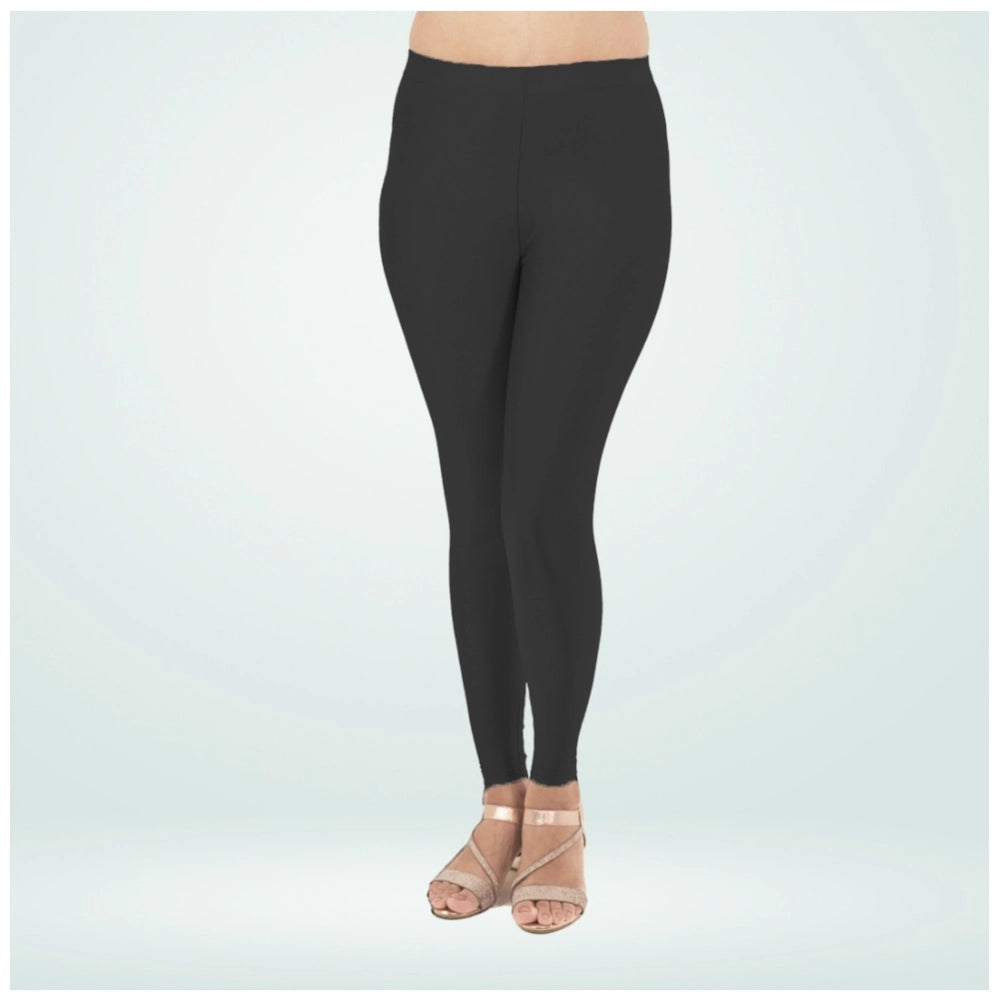 PKRKART Women's Cotton Blended Solid Shimmer Ankle leggings (Black)