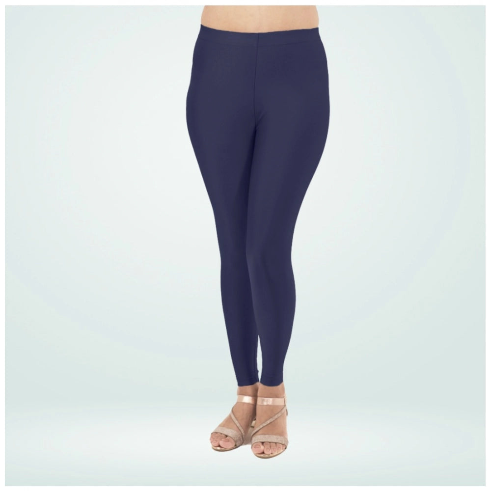 PKRKART Women's Cotton Blended Solid Shimmer Ankle leggings (Navy Blue)