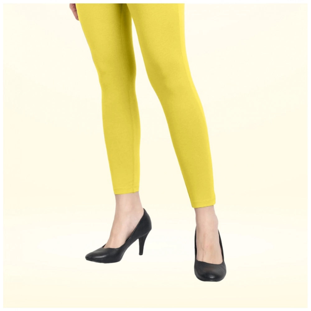 PKRKART Women's Cotton Blended Solid Ankle legging (Lemon Yellow)