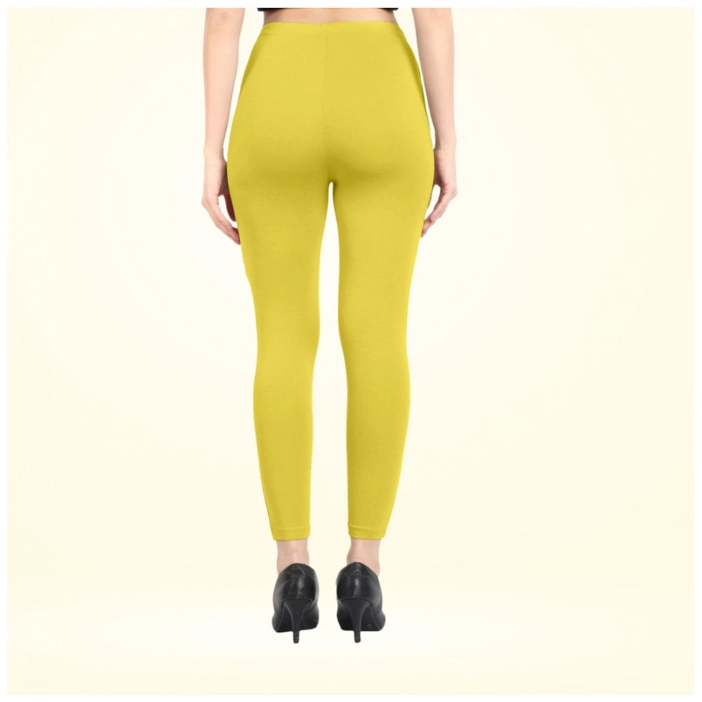 PKRKART Women's Cotton Blended Solid Ankle legging (Lemon Yellow)
