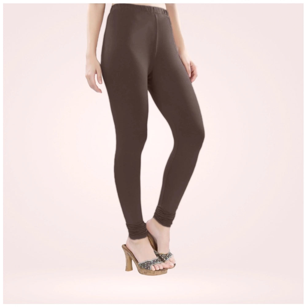 PKRKART Women's Cotton Blended Solid Churidar leggings (Brown)
