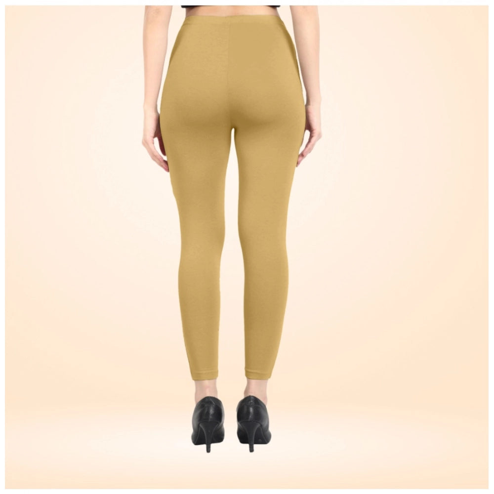 PKRKART Women's Cotton Blended Solid Ankle legging (Beige)