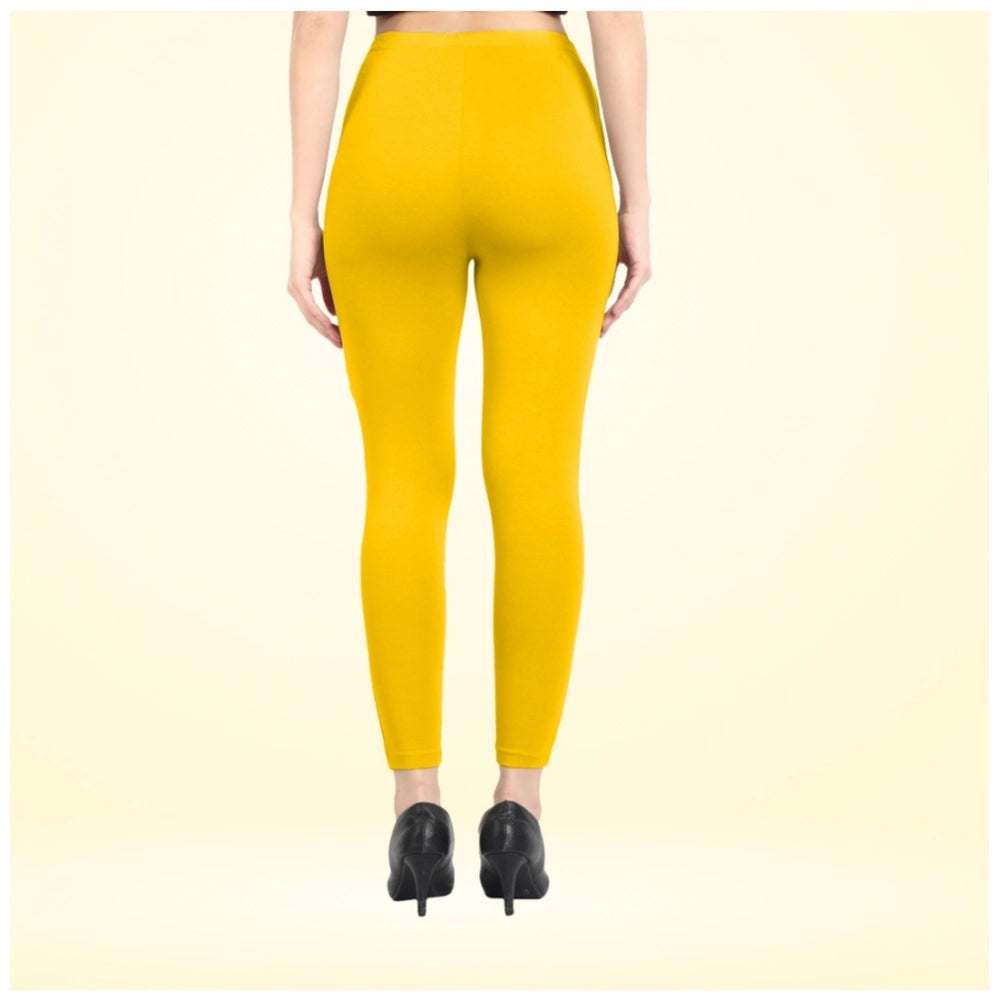 PKRKART Women's Cotton Blended Solid Ankle legging (Yellow)