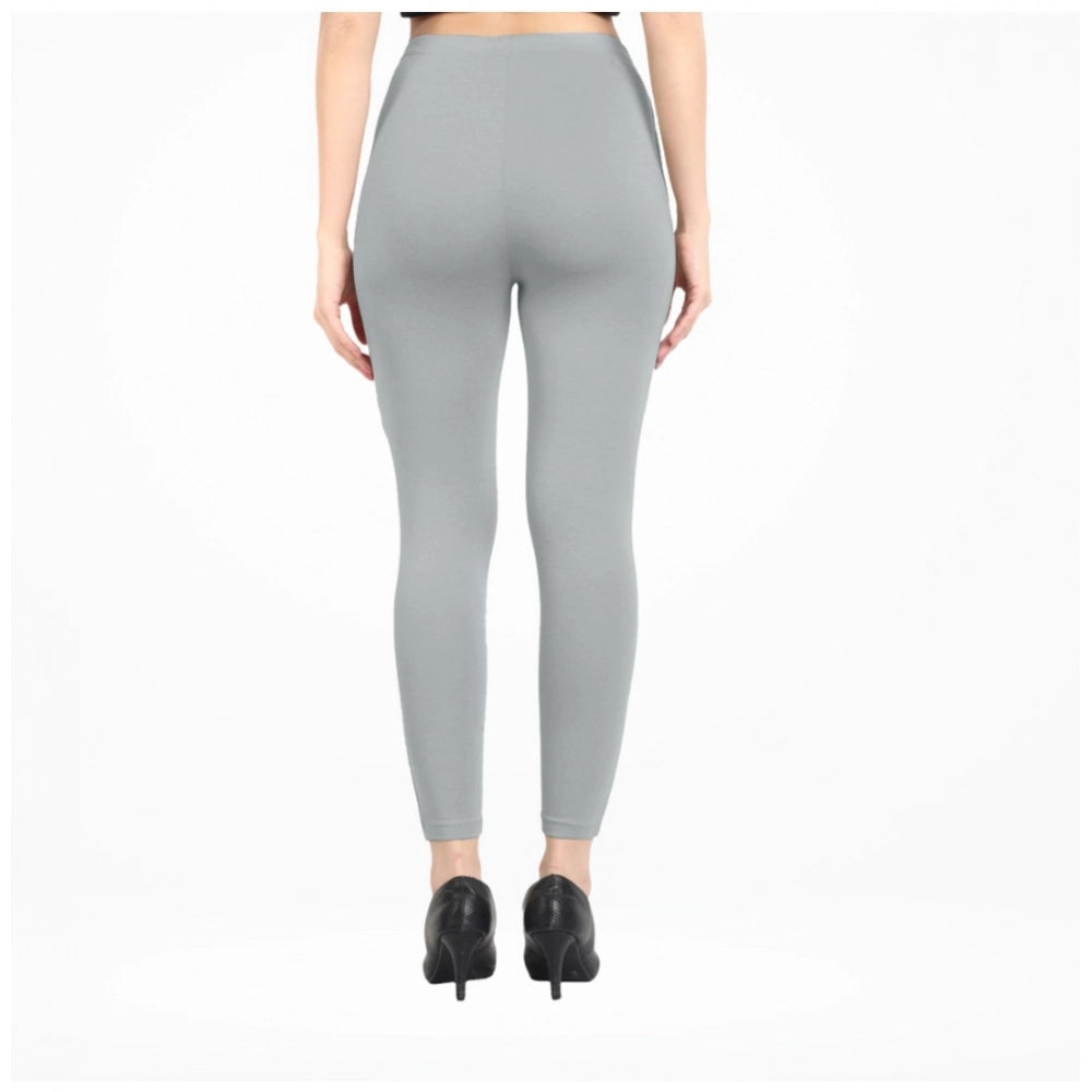 PKRKART Women's Cotton Blended Solid Ankle legging (Silver Gray)