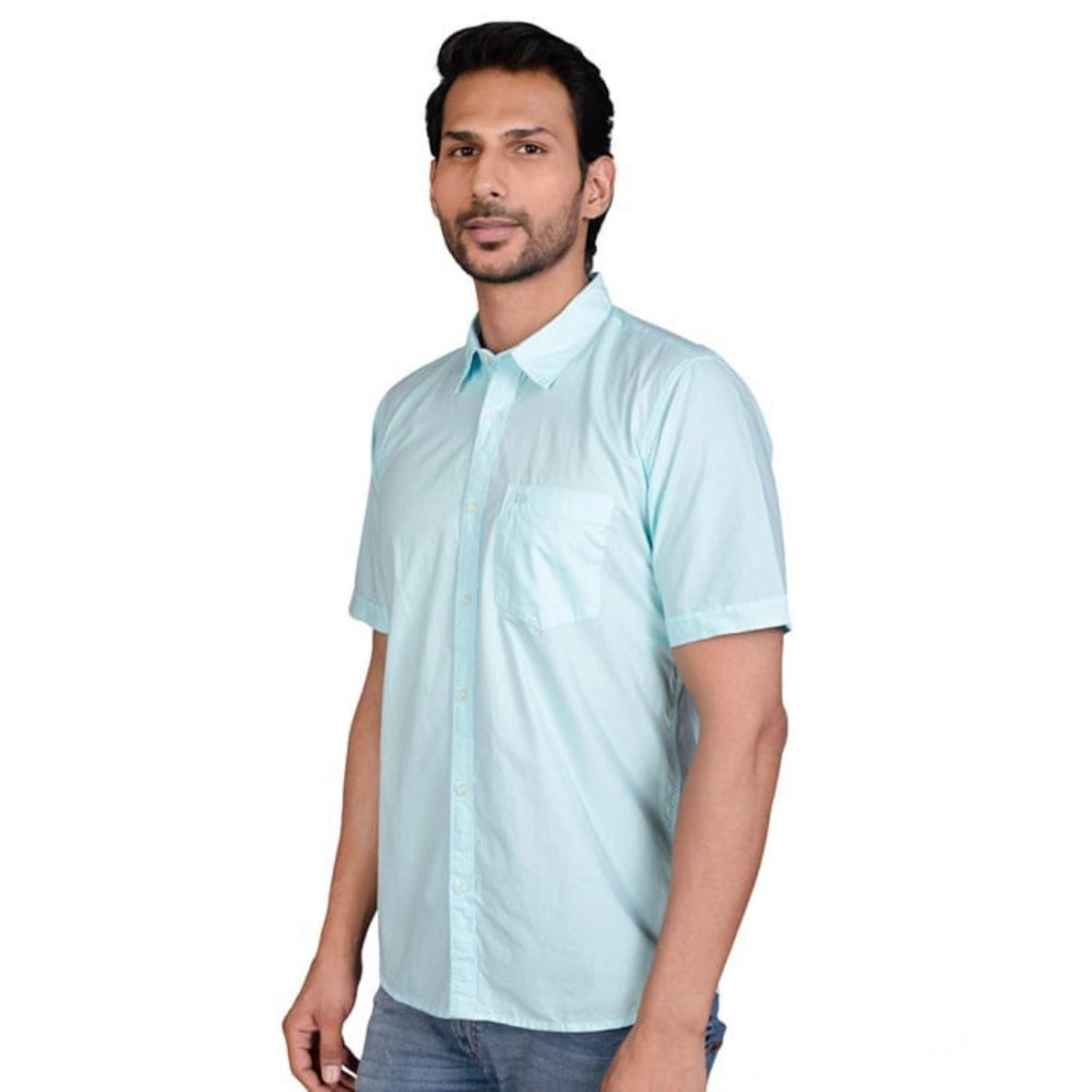 PKRKART Men's Casual Cotton Half Sleeve Solid Shirt (Turquoise)