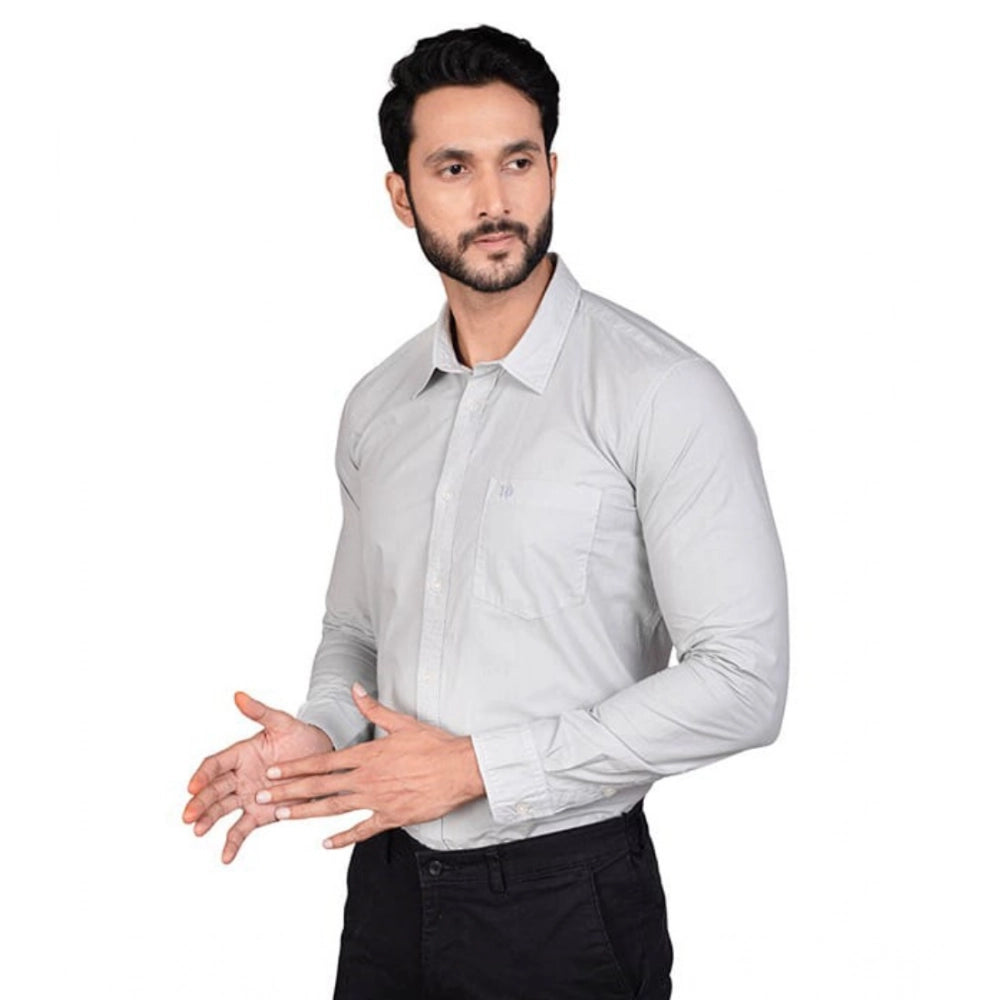 PKRKART Men's Casual Cotton Full Sleeve Solid Shirt (Grey)