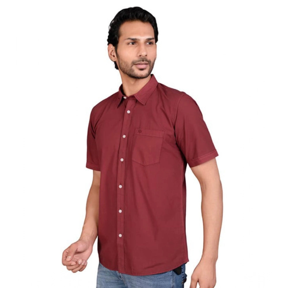 PKRKART Men's Casual Cotton Half Sleeve Solid Shirt (Maroon)