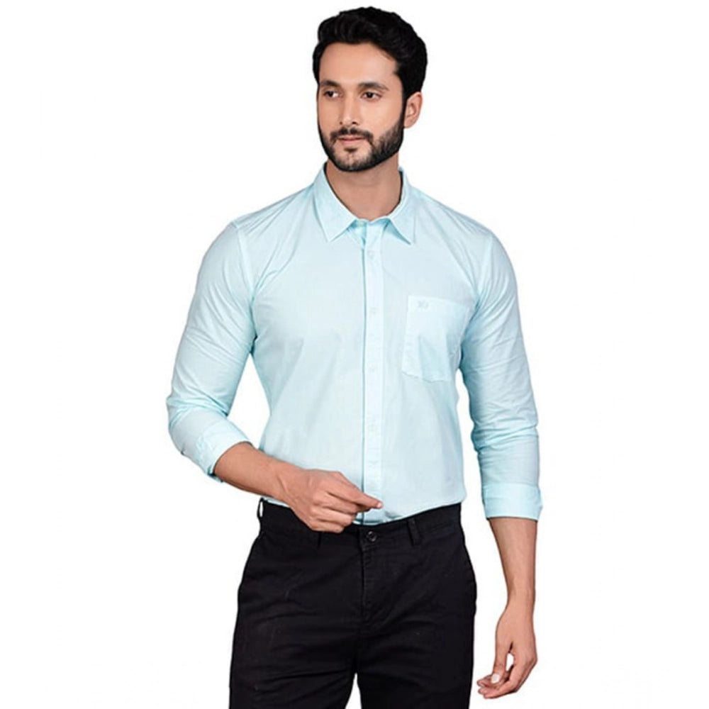 PKRKART Men's Casual Cotton Full Sleeve Solid Shirt (Turquoise)