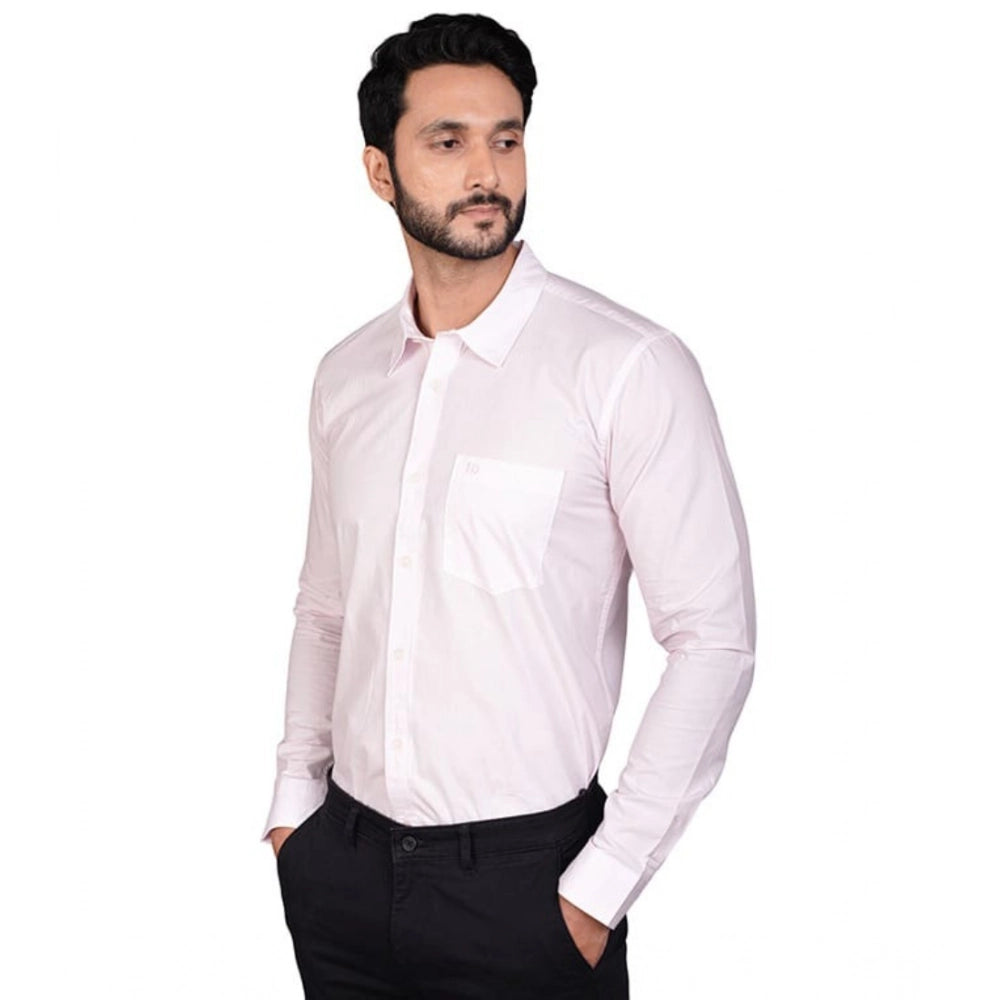 PKRKART Men's Casual Cotton Full Sleeve Solid Shirt (Pink)