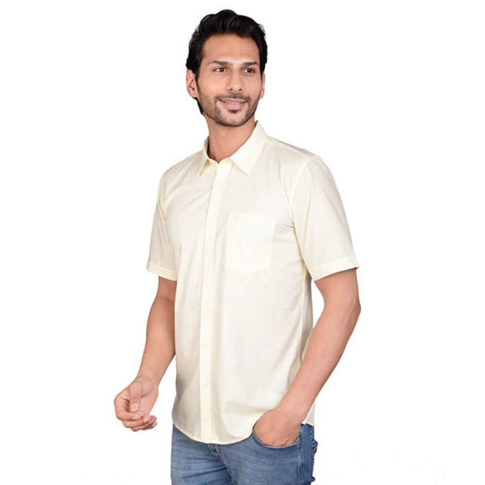 PKRKART Men's Casual Cotton Half Sleeve Solid Shirt (Lemon)