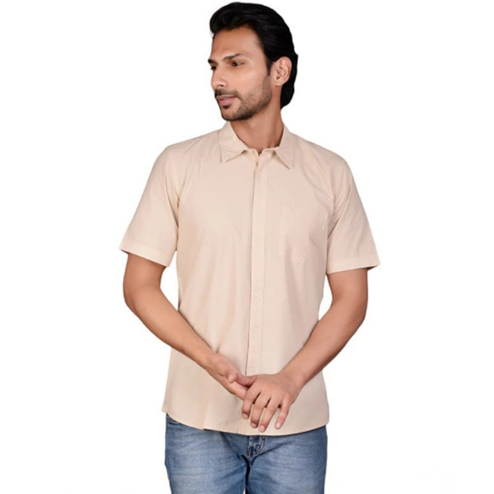 PKRKART Men's Casual Cotton Half Sleeve Solid Shirt (Beige)