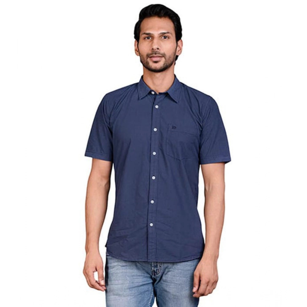 PKRKART Men's Casual Cotton Half Sleeve Solid Shirt (Navy)