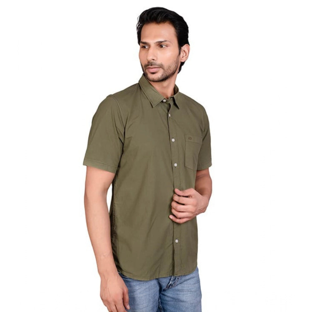 PKRKART Men's Casual Cotton Half Sleeve Solid Shirt (Green)