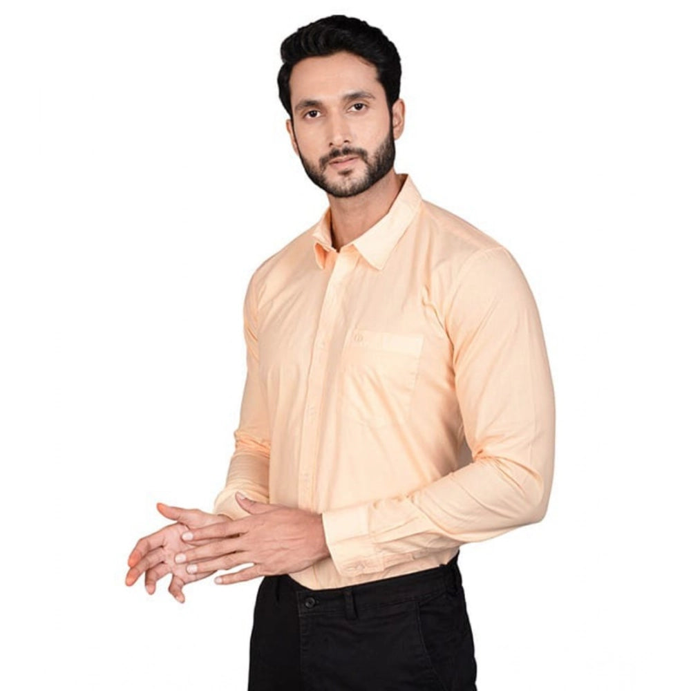 PKRKART Men's Casual Cotton Full Sleeve Solid Shirt (Peach)