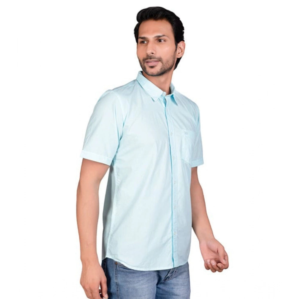 PKRKART Men's Casual Cotton Half Sleeve Solid Shirt (Turquoise)