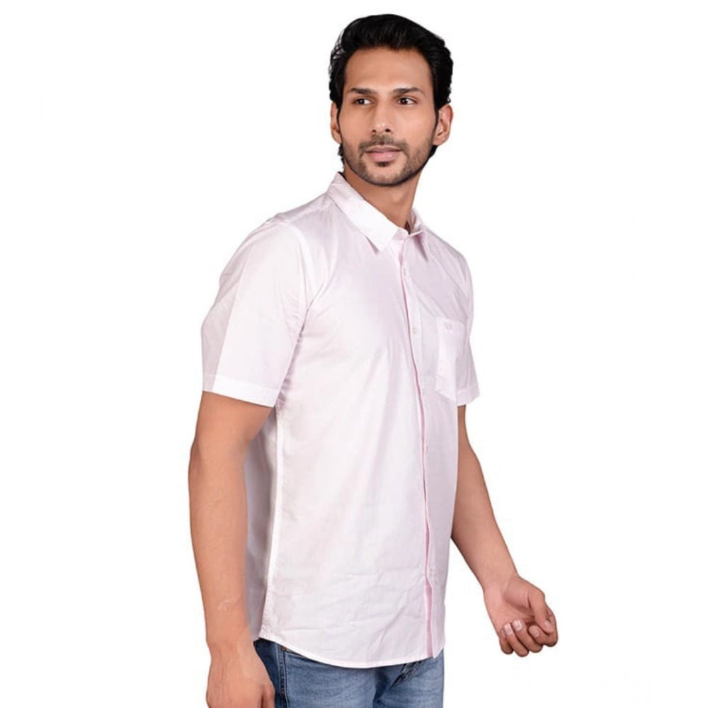 PKRKART Men's Casual Cotton Half Sleeve Solid Shirt (Pink)
