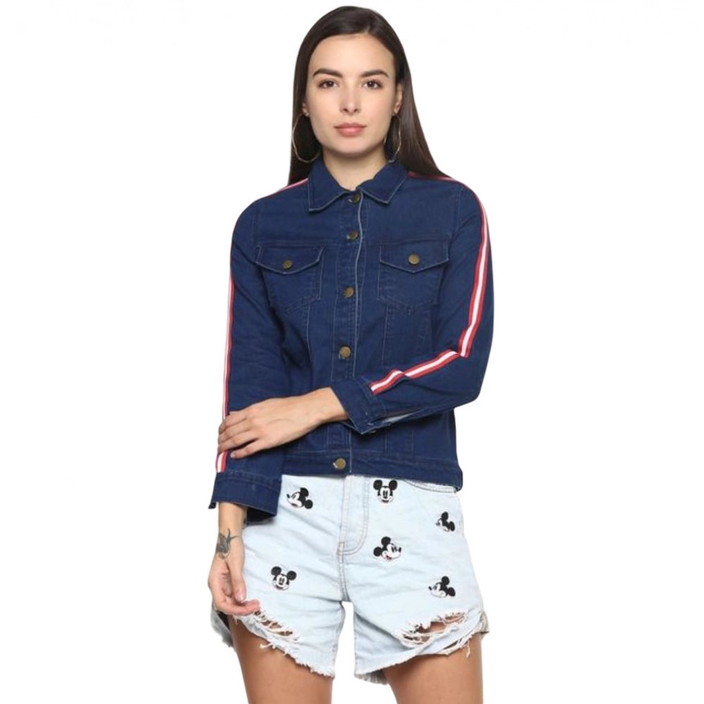 PKRKART Women's Denim Taping Long Sleeve Jacket (Blue)