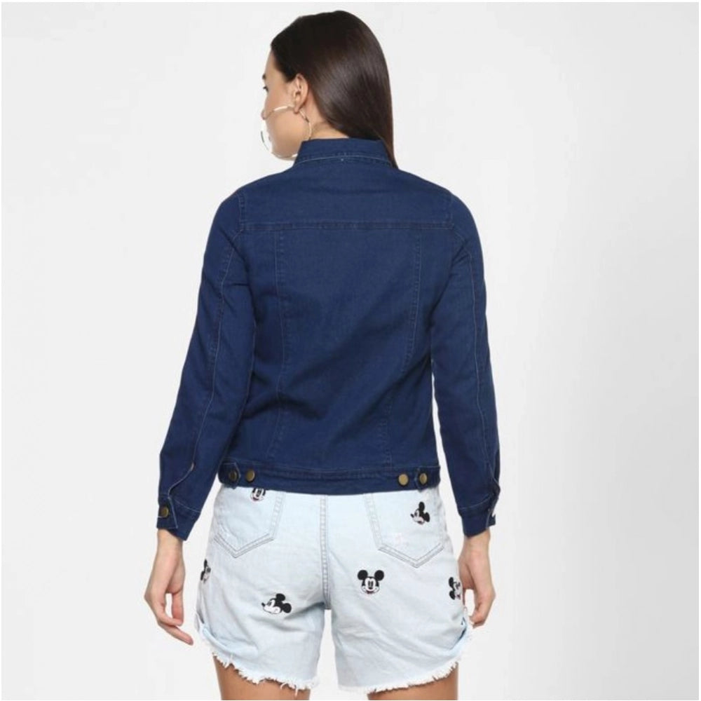 PKRKART Women's Denim Taping Long Sleeve Jacket (Blue)
