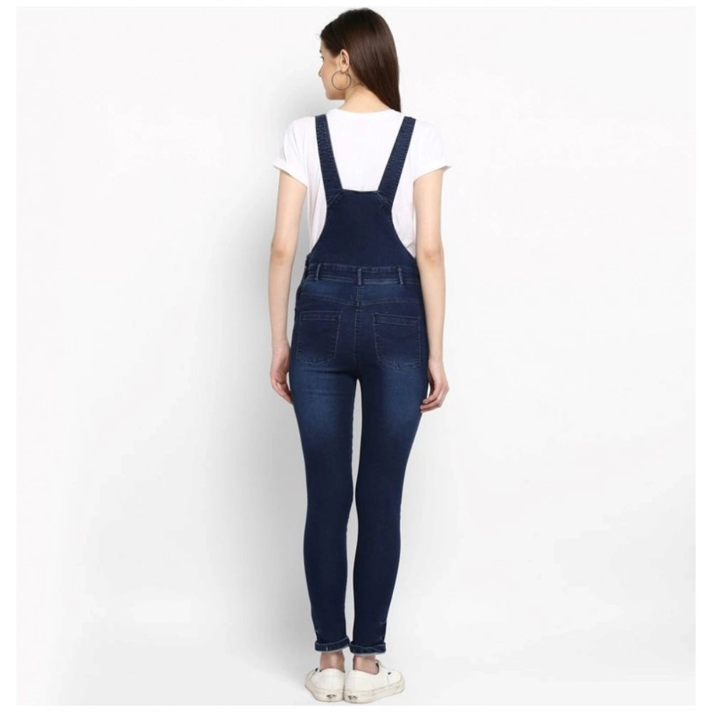 PKRKART Women's Denim Solid Dungaree Pant (Blue)