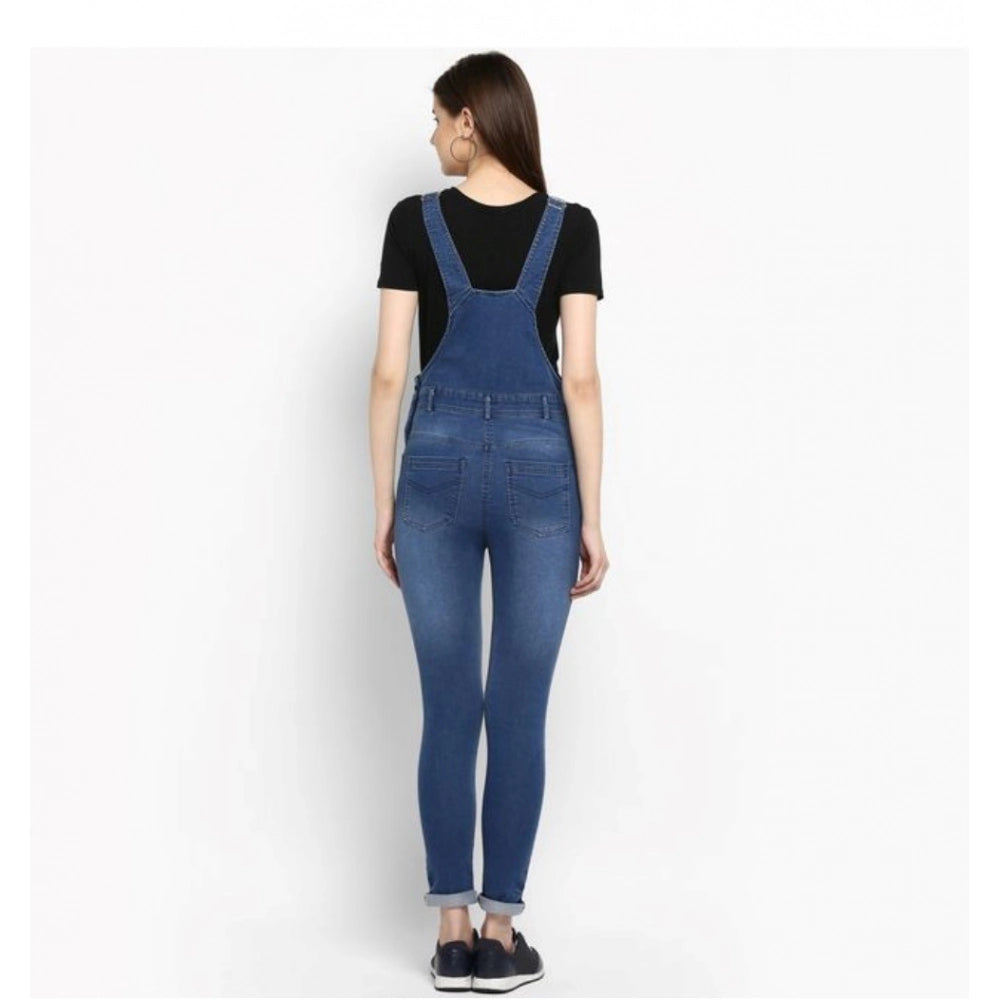 PKRKART Women's Denim Solid Dungaree Pant (Blue)