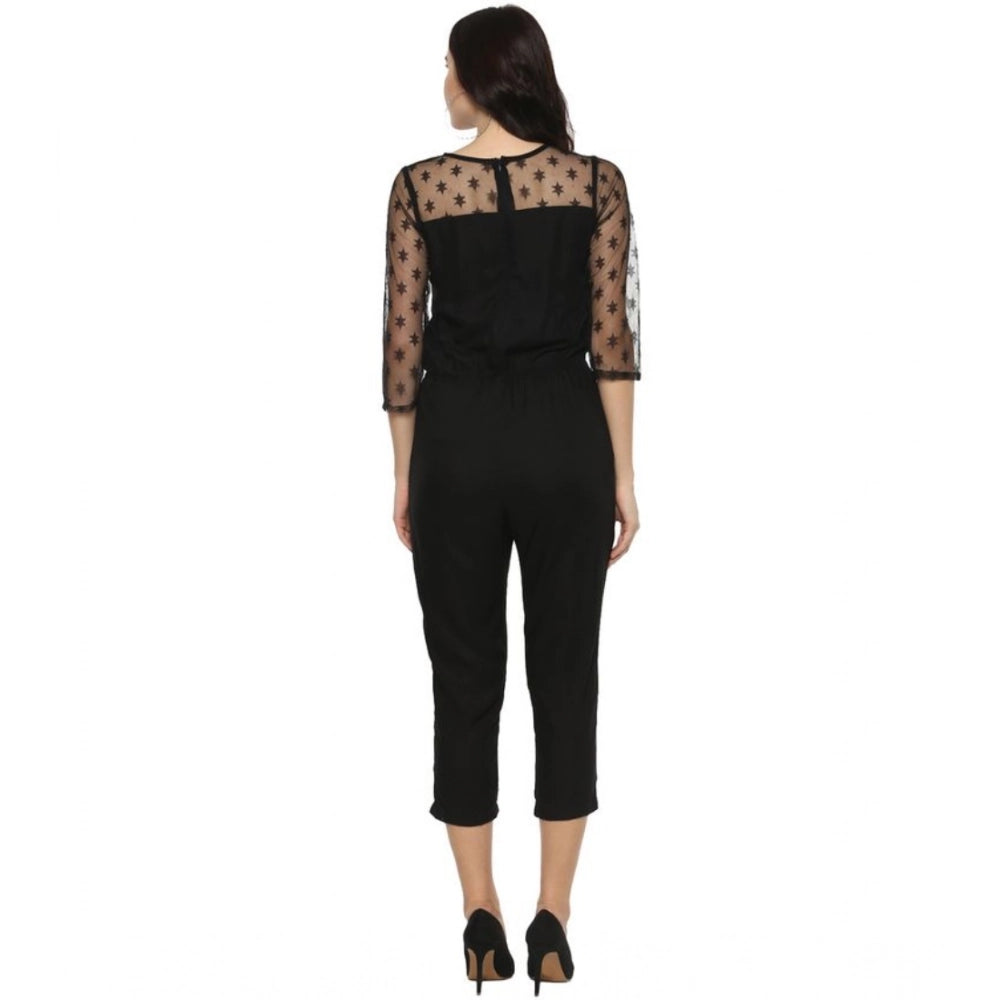 PKRKART Women's Polyester Self Design 3/4th Sleeve Jumpsuit (Black)