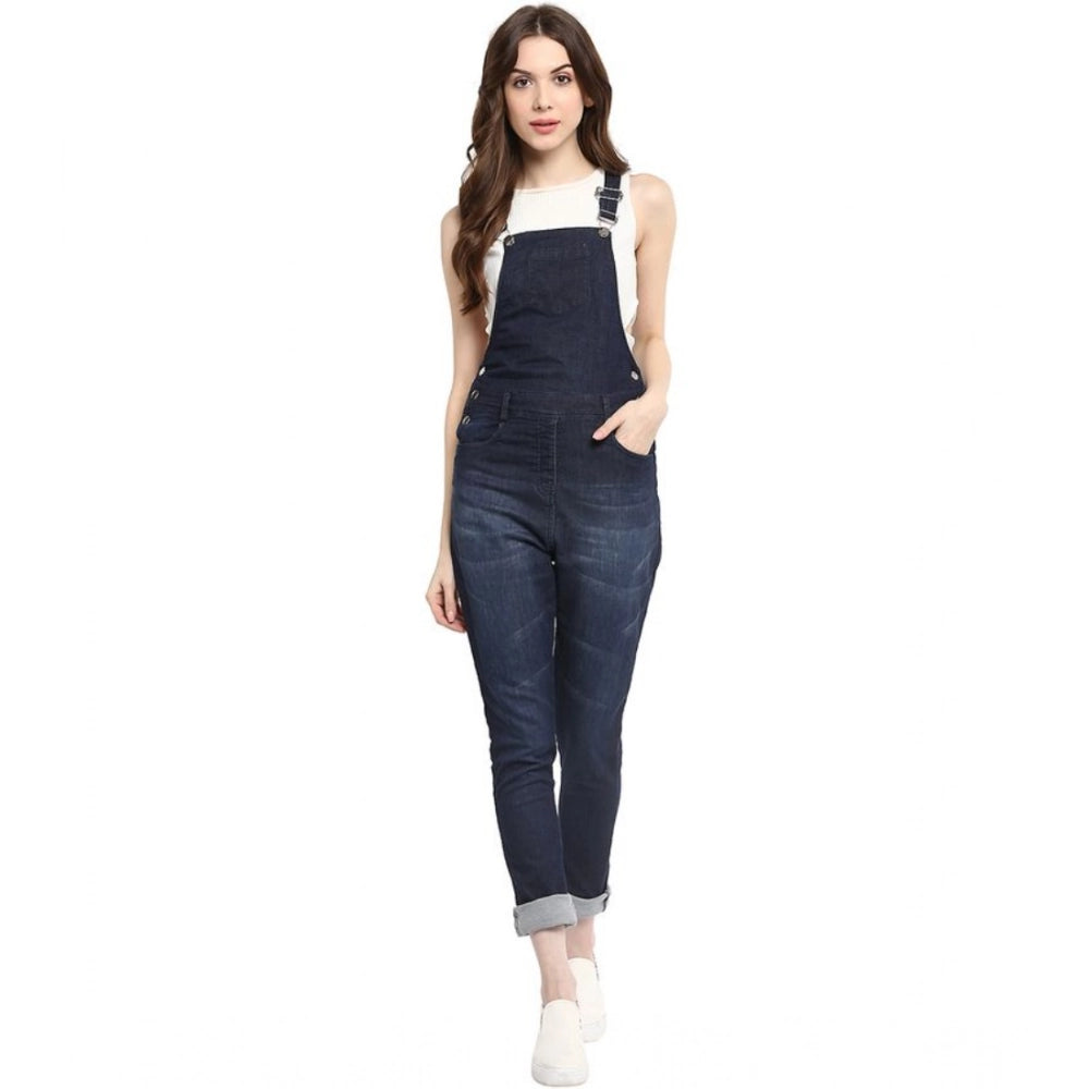 PKRKART Women's Denim Solid Dungaree Pant (Blue)