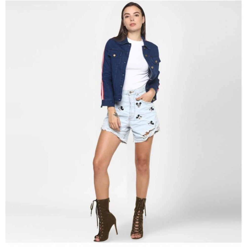 PKRKART Women's Denim Taping Long Sleeve Jacket (Blue)