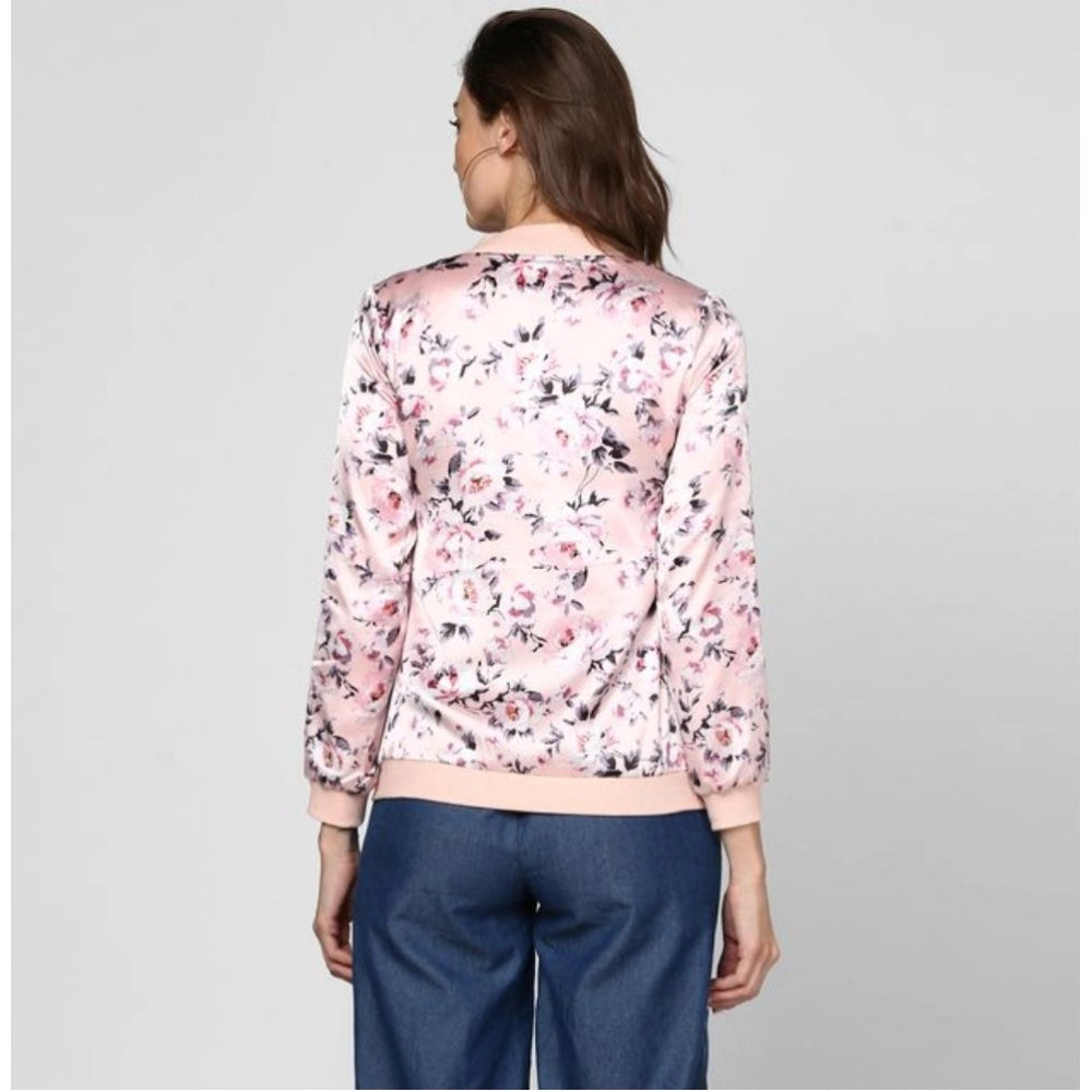 PKRKART Women's Satin Floral 3/4th Sleeve Jacket (Light Pink)